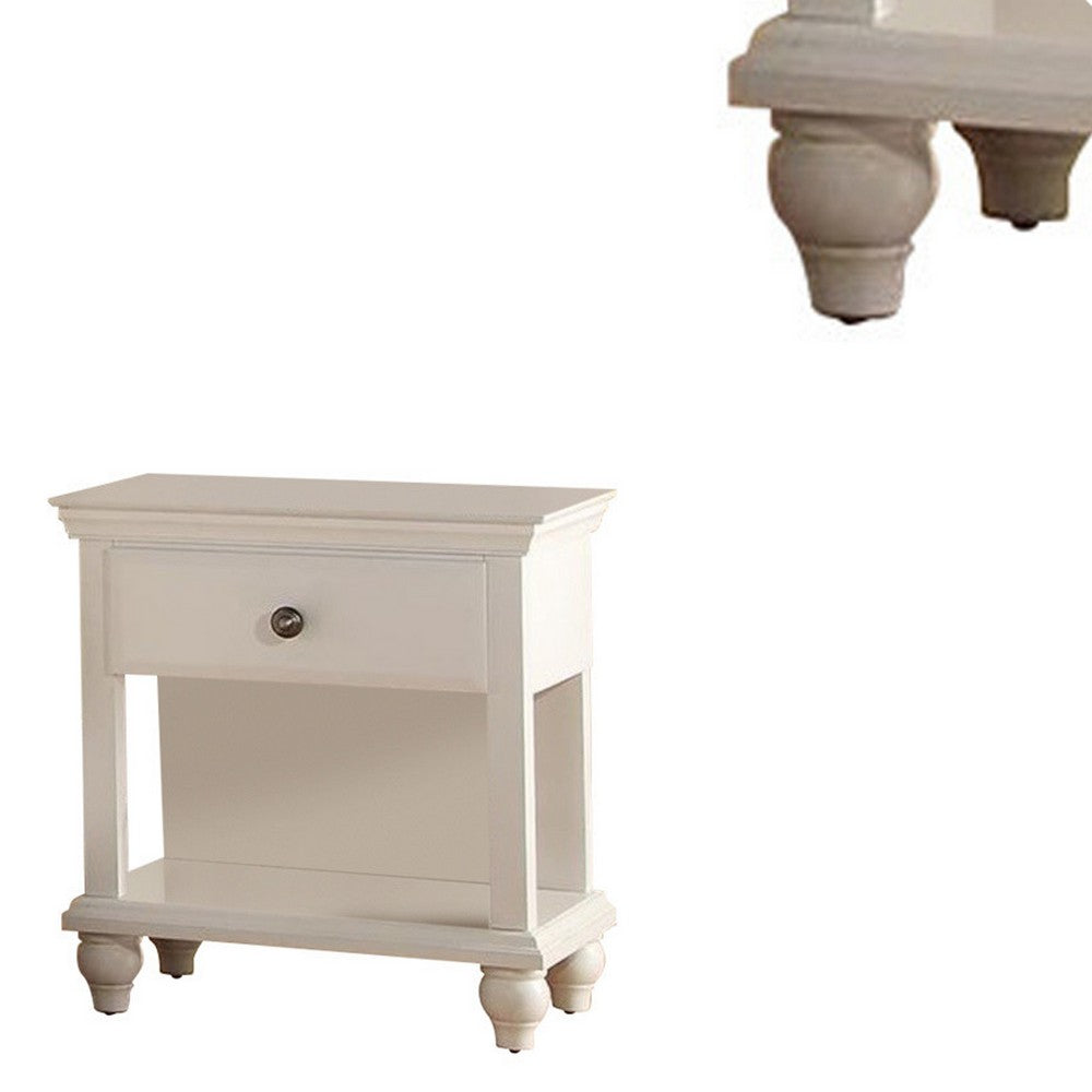 Poundex Poplar Wood Night Stand With Spacious Storage, White