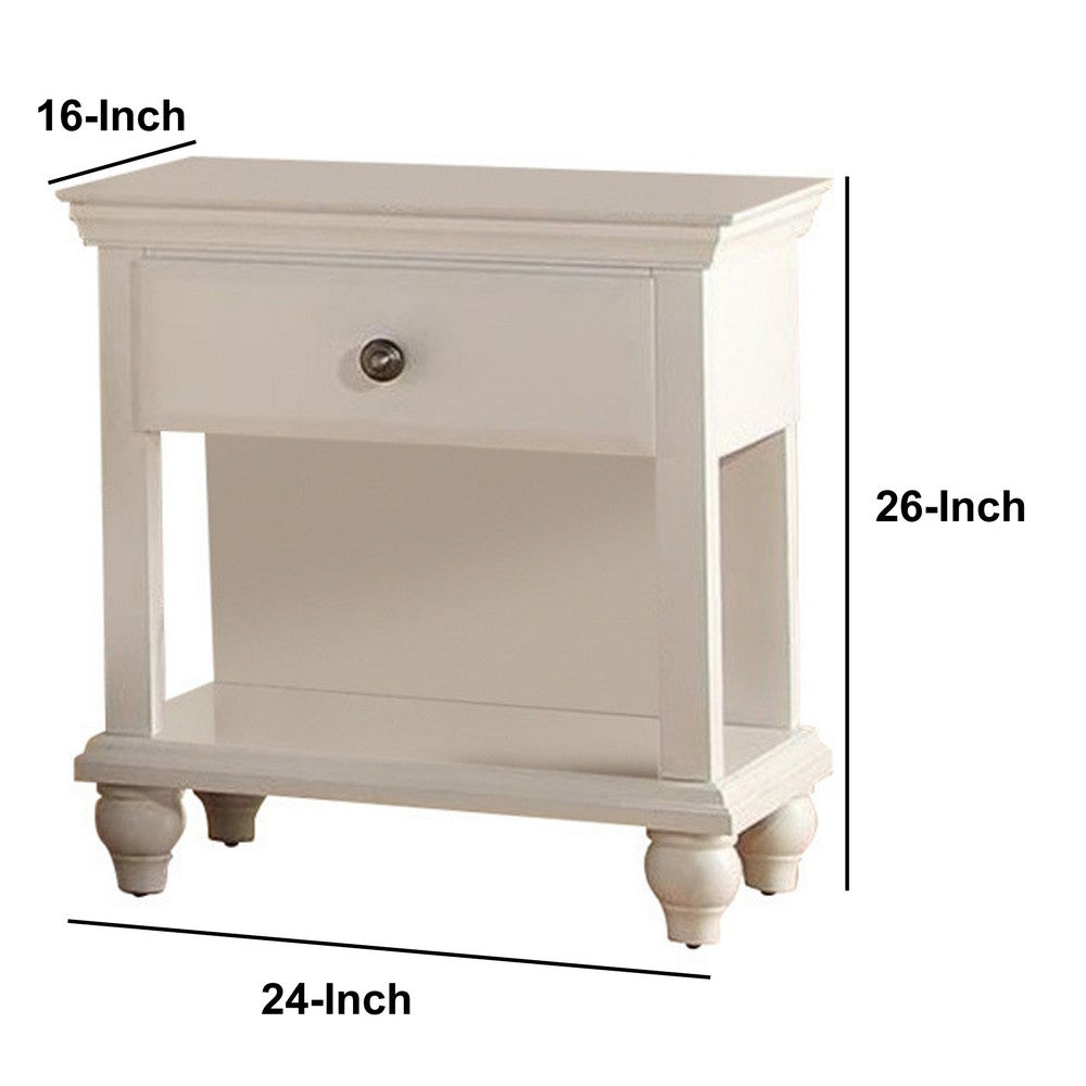 Poundex Poplar Wood Night Stand With Spacious Storage, White
