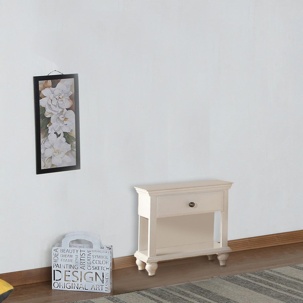 Poundex Poplar Wood Night Stand With Spacious Storage, White