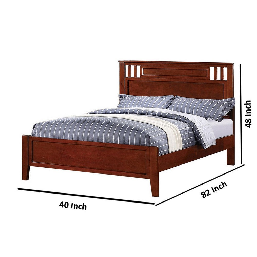 Poundex Transitional Pine Wood Twin Bed, Panel Design Vertical Slats, Brown