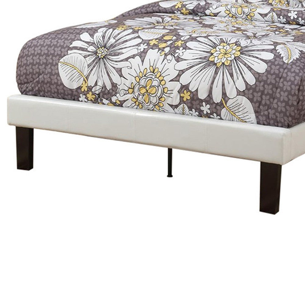 Poundex Serene Slated Wooden Full Bed In Faux Leather 12 Slats, White