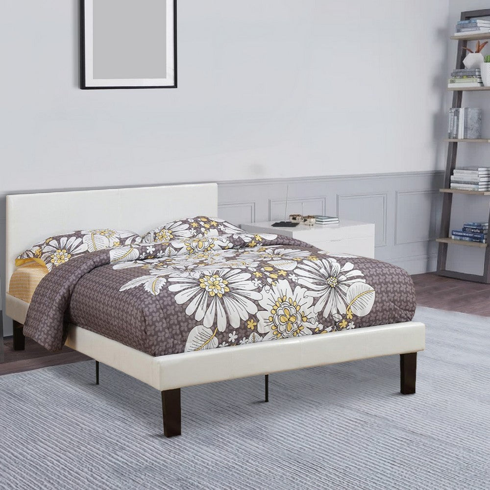 Poundex Serene Slated Wooden Full Bed In Faux Leather 12 Slats, White