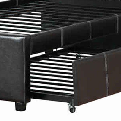 Poundex Commodius Full Bed With Rundle Espresso Faux Leather,Black