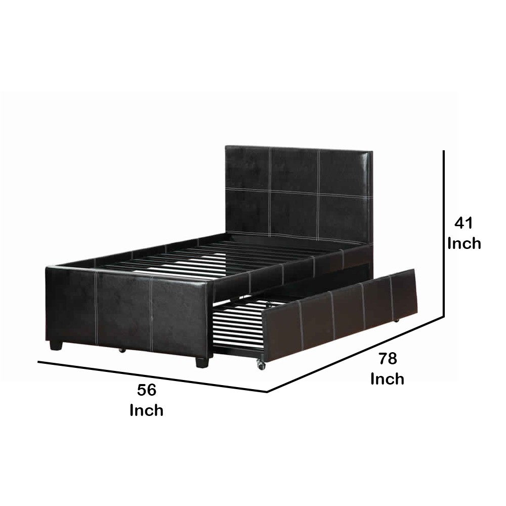 Poundex Commodius Full Bed With Rundle Espresso Faux Leather,Black