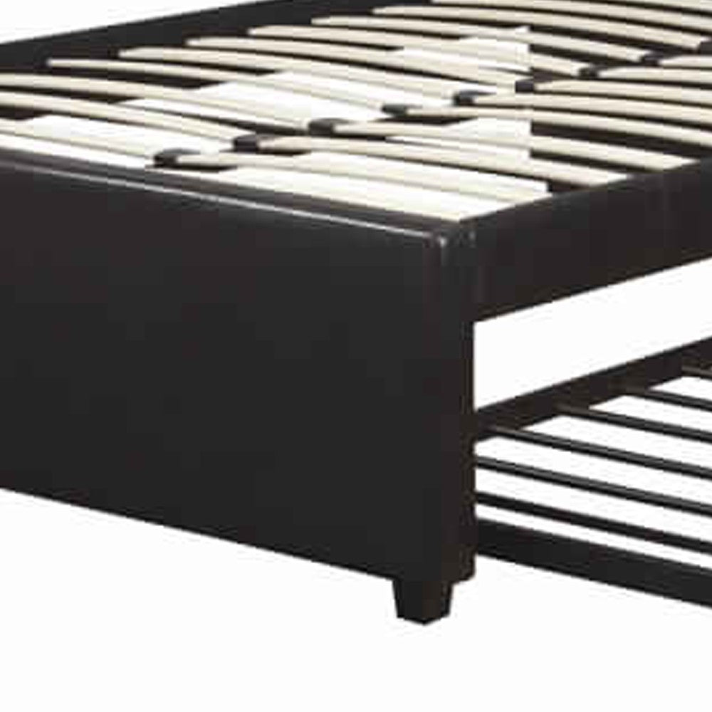 Poundex Entralling Twin Bed With Trundle Squ Tufted Head Boards Espresso,Brown