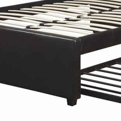 Poundex Entralling Twin Bed With Trundle Squ Tufted Head Boards Espresso,Brown