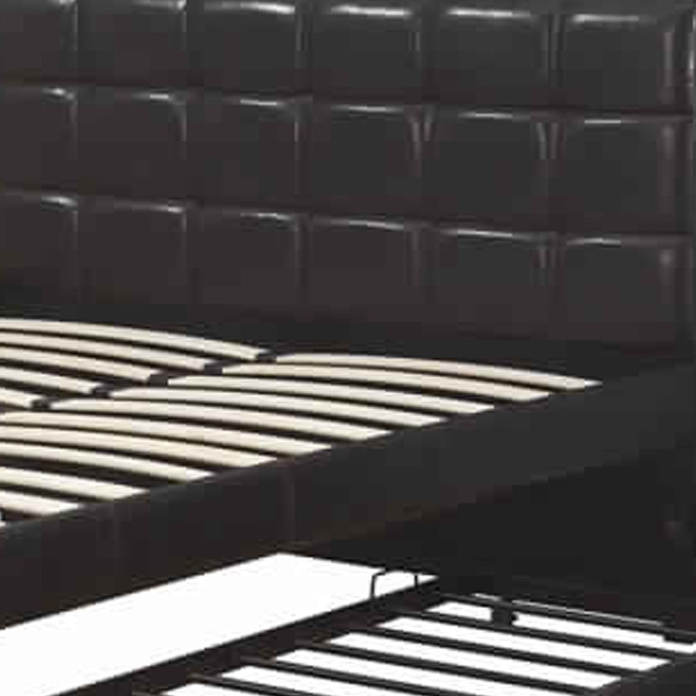 Poundex Entralling Twin Bed With Trundle Squ Tufted Head Boards Espresso,Brown