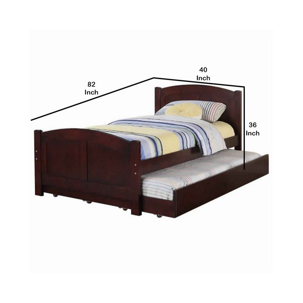 Poundex Fascinating Wooden Twin Bed With Trundle, Cherry Brown