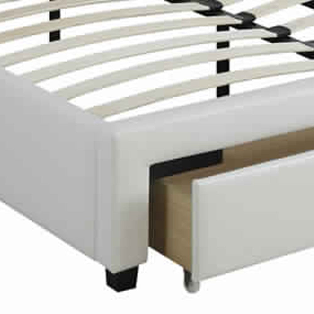 Poundex Striking Queen Bed WithDrawer,Pu White