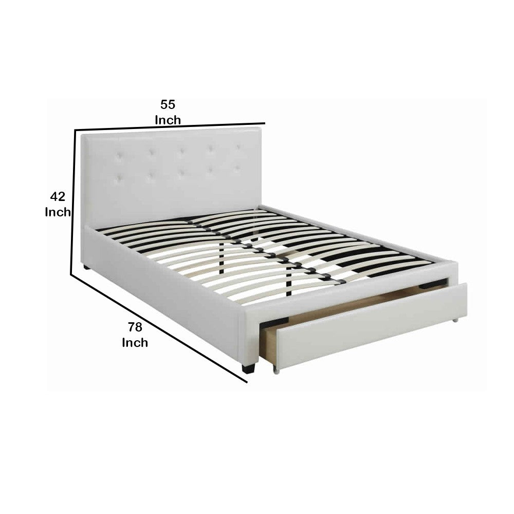 Poundex Striking Queen Bed WithDrawer,Pu White