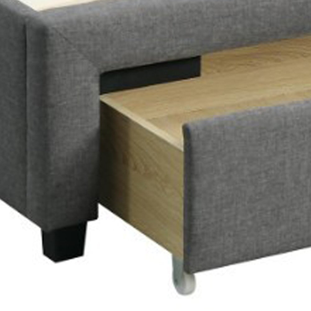 Poundex Upholstered Wooden Full Bed With Button Tufted Headboard & Lower Storage Drawer Gray