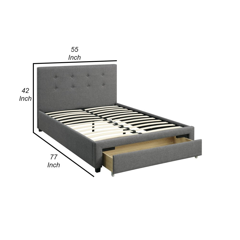 Poundex Upholstered Wooden Full Bed With Button Tufted Headboard & Lower Storage Drawer Gray