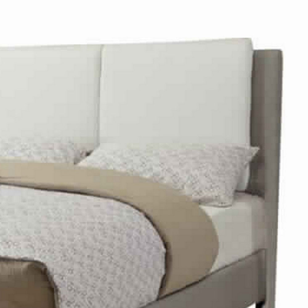 Poundex Elegant Wooden Full Bed With White PU Head Board, Gray