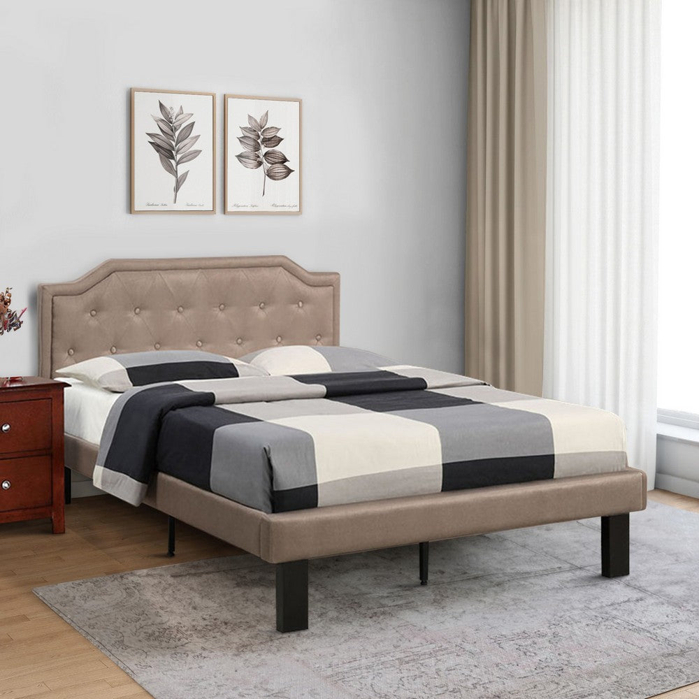 Poundex Stunning Upholstered Wooden Full Bed With Button Tufted Headboard, Tan