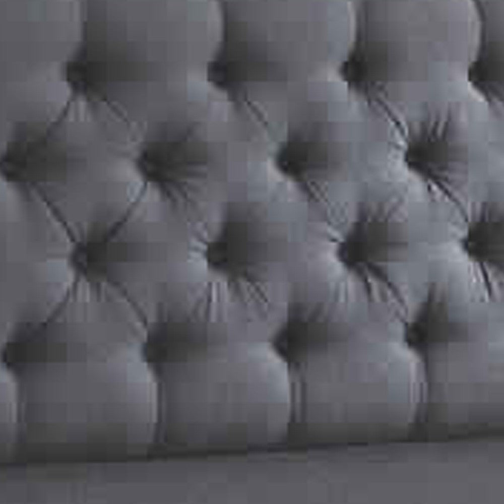Poundex Polyfiber Upholstered Full Size Bed Featuring Nail head Trim Blue Gray