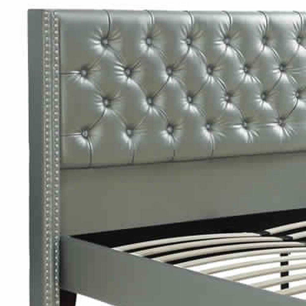 Poundex Faux Leather Upholstered Full Size Bed Featuring Nail head Trim