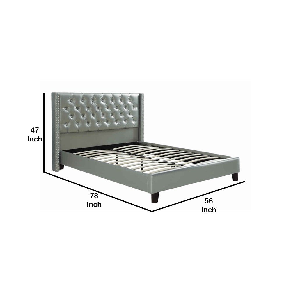 Poundex Faux Leather Upholstered Full Size Bed Featuring Nail head Trim