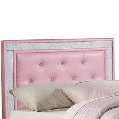Poundex Silky And Sheeny Wooden Full Bed With Pink PU Tufted Head Board, Pink Finish