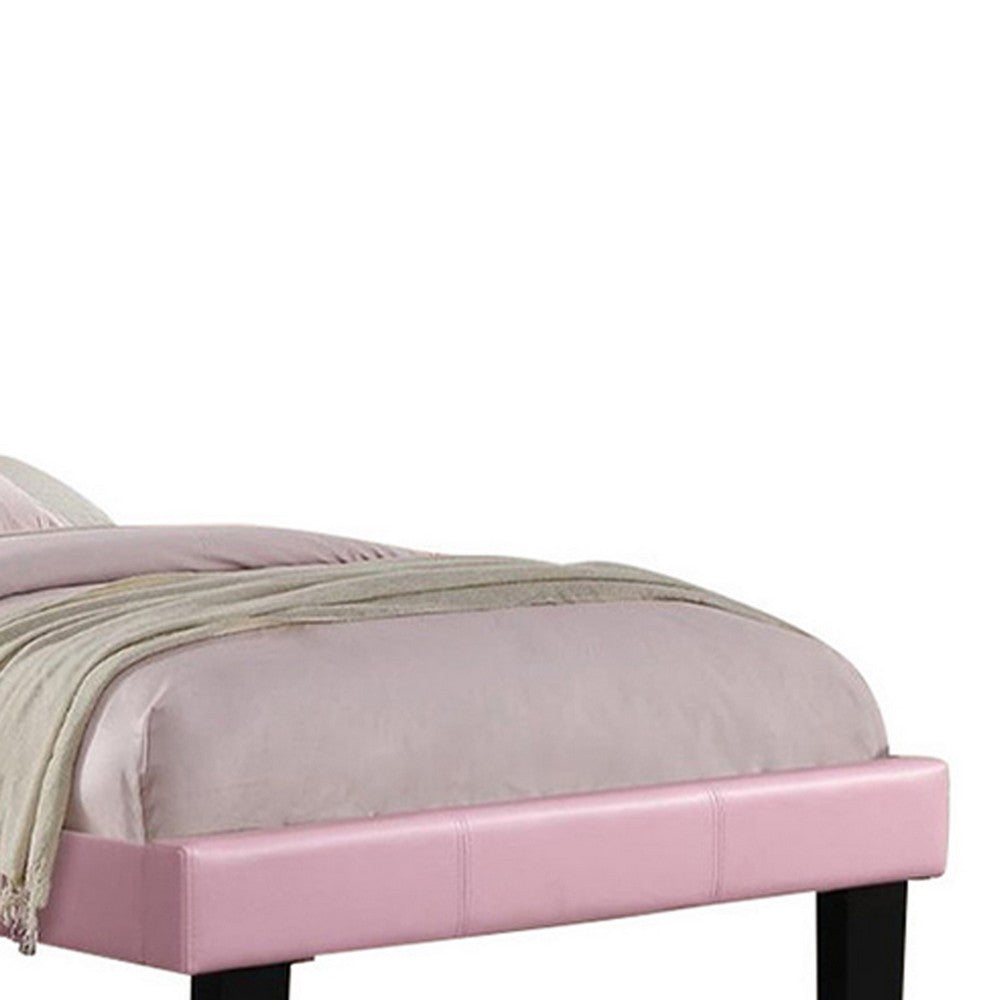 Poundex Silky And Sheeny Wooden Full Bed With Pink PU Tufted Head Board, Pink Finish