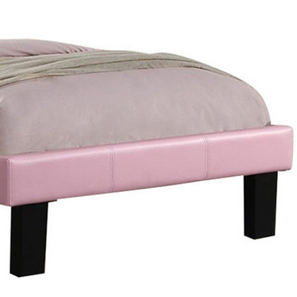 Poundex Silky And Sheeny Wooden Full Bed With Pink PU Tufted Head Board, Pink Finish