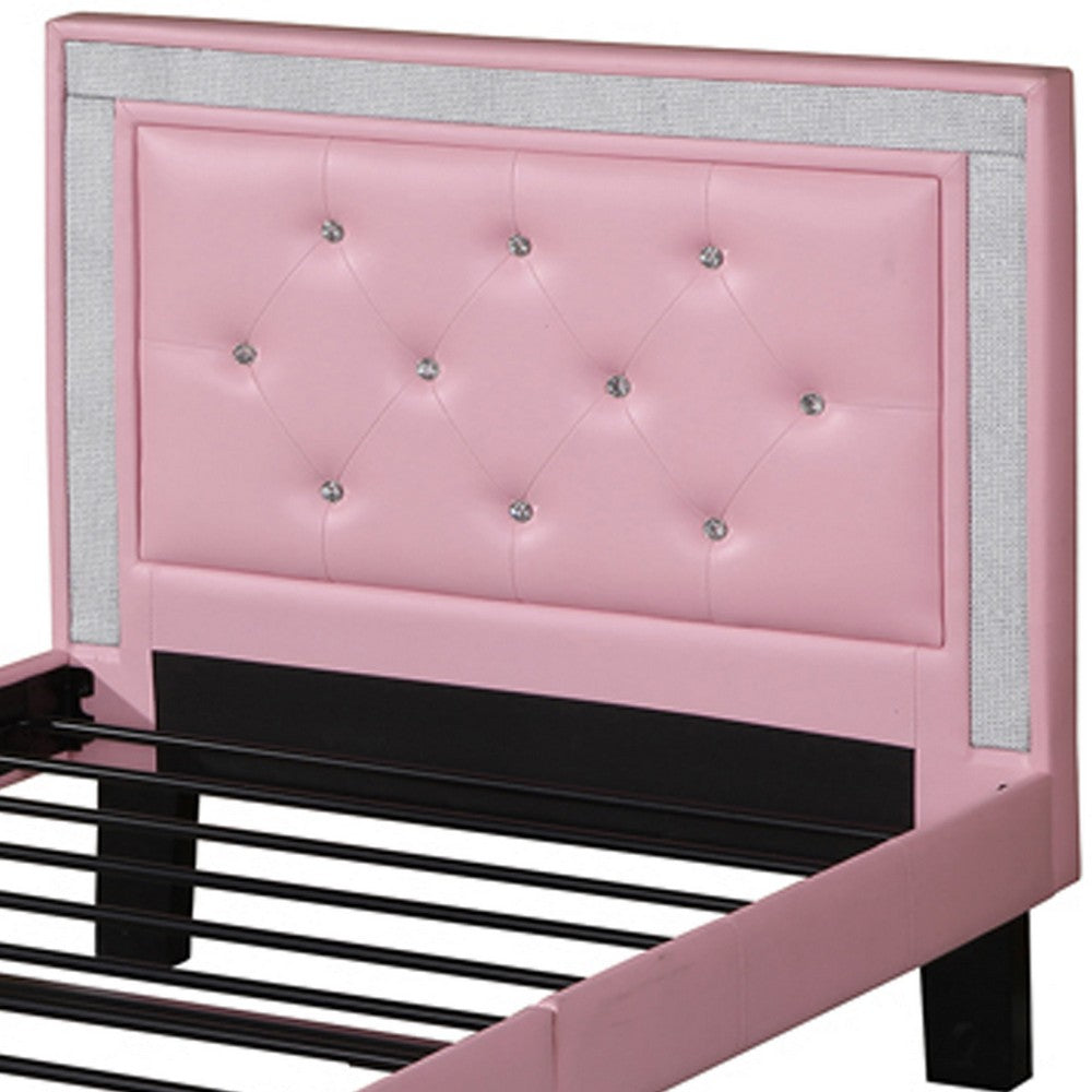 Poundex Polyurethane Twin Size Bed In High Headboard In Pink