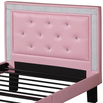 Poundex Polyurethane Twin Size Bed In High Headboard In Pink