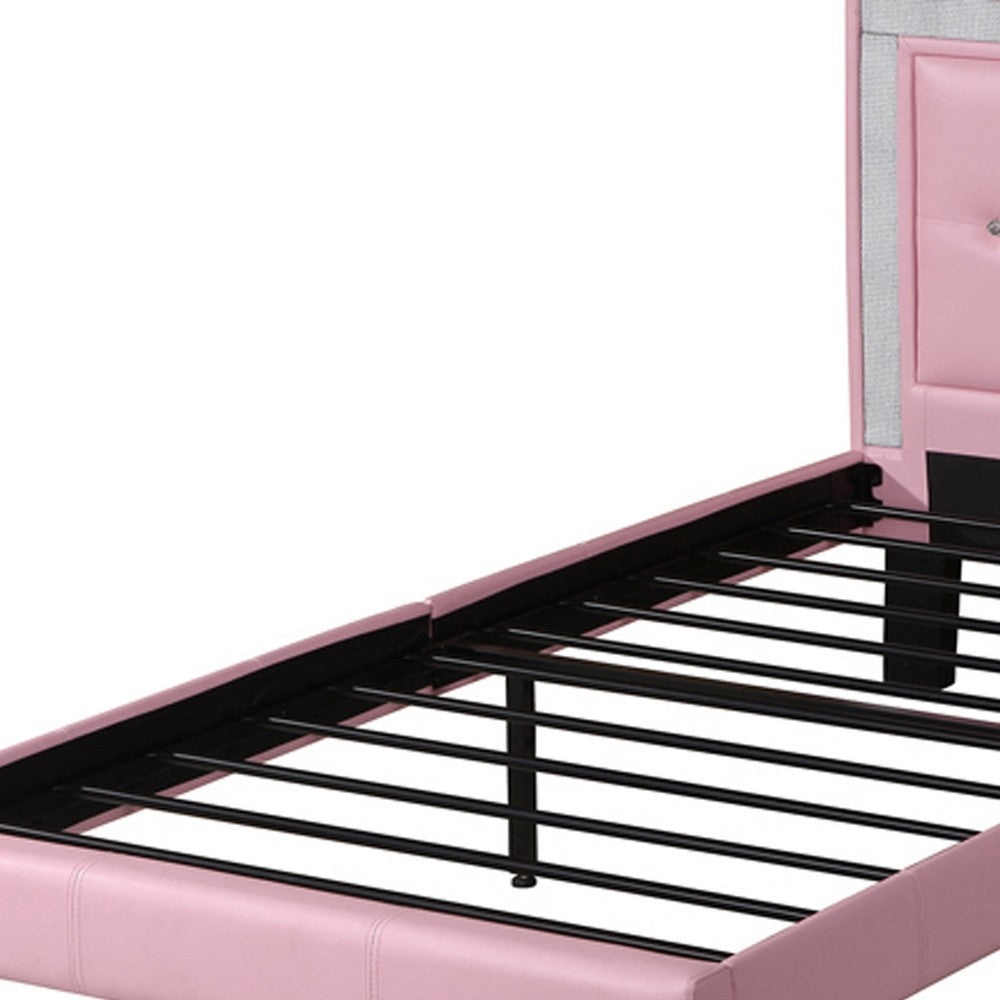 Poundex Polyurethane Twin Size Bed In High Headboard In Pink