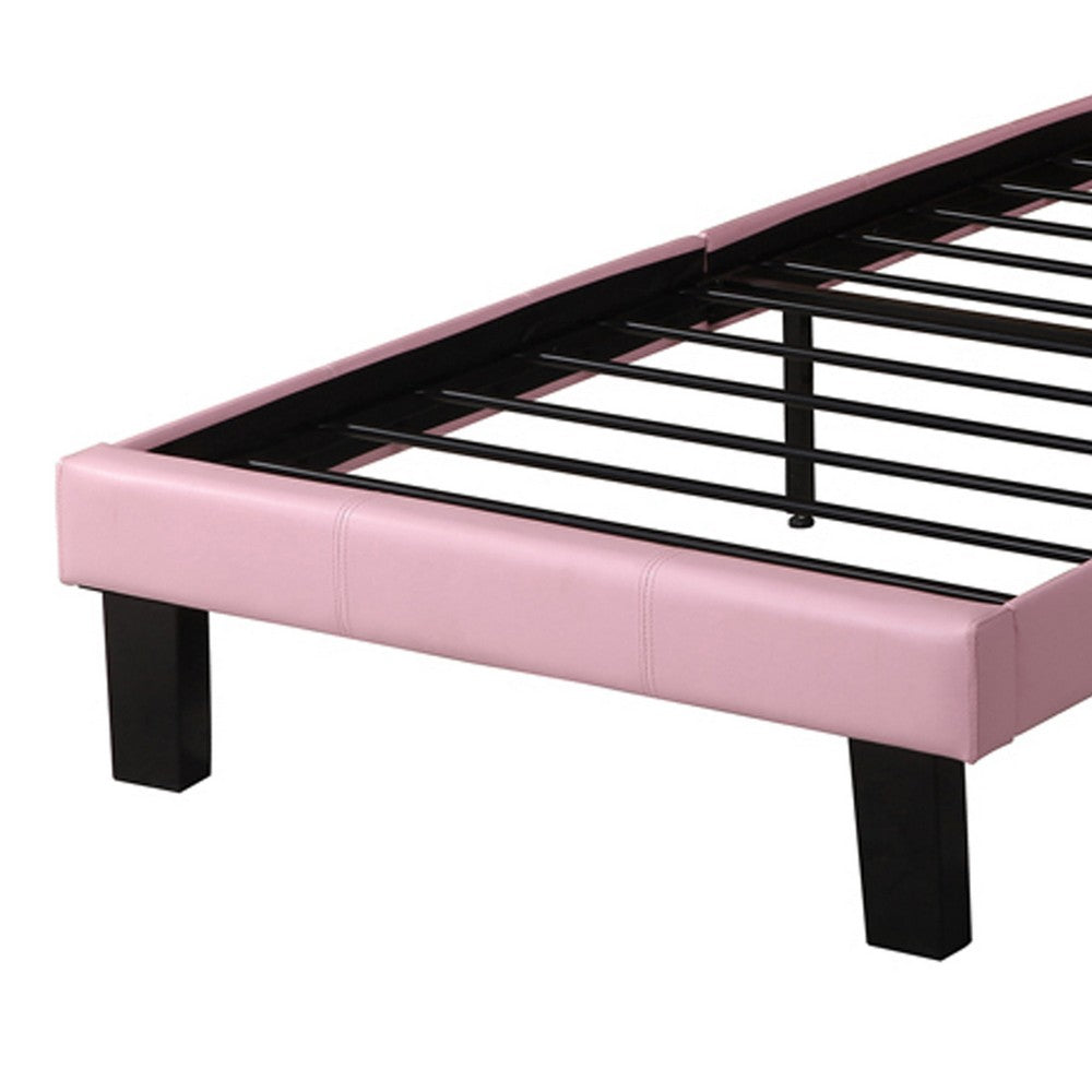 Poundex Polyurethane Twin Size Bed In High Headboard In Pink