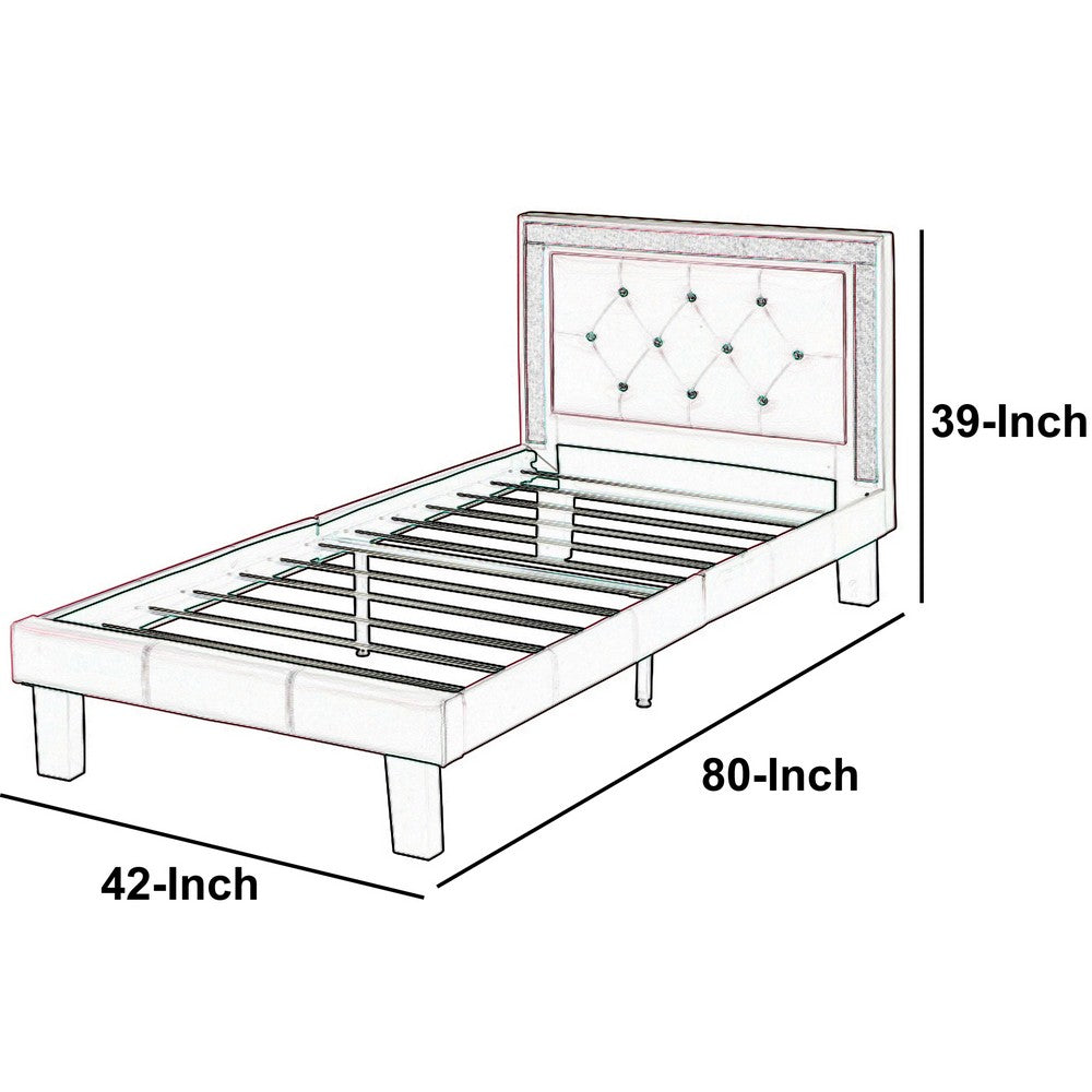 Poundex Polyurethane Twin Size Bed In High Headboard In Pink