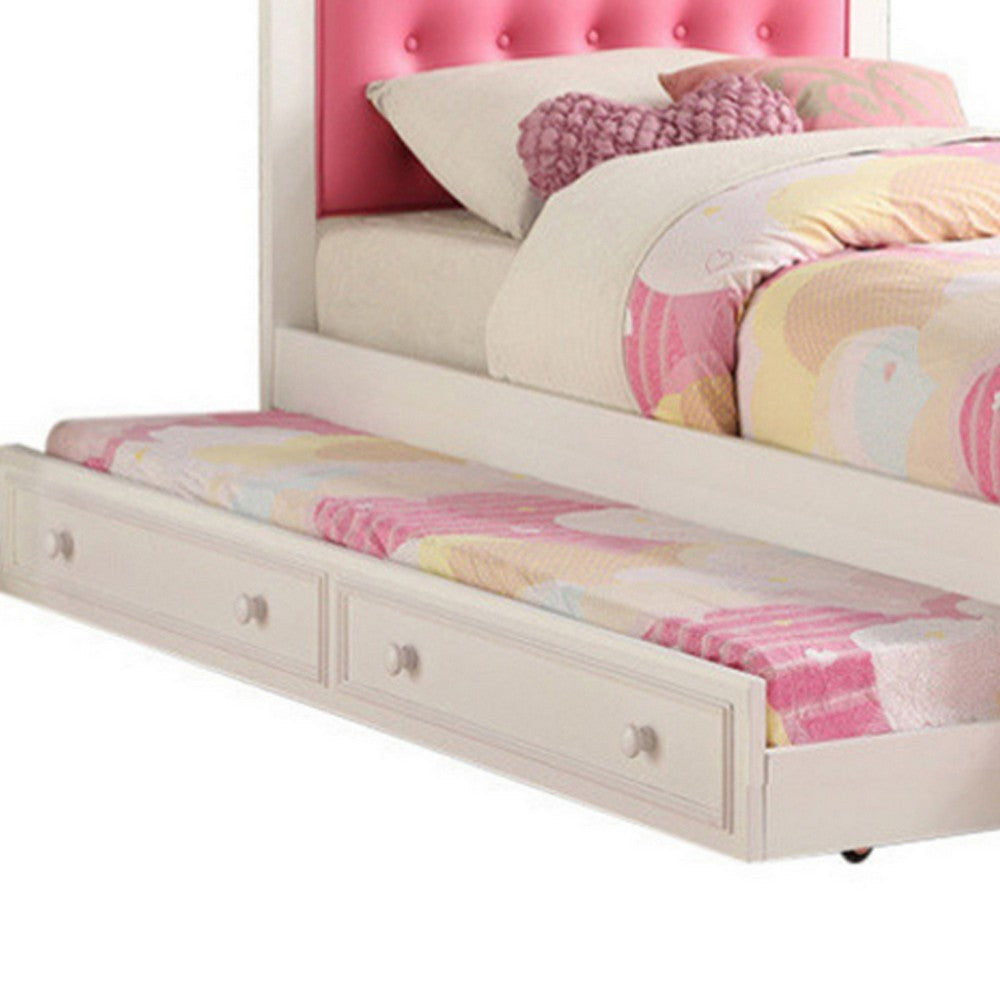 Poundex Cherub Twin Size Bed With Trundle In Pink And White