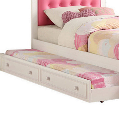Poundex Cherub Twin Size Bed With Trundle In Pink And White