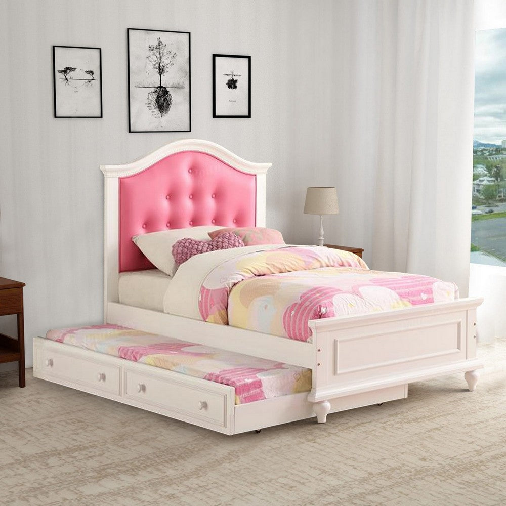 Poundex Cherub Twin Size Bed With Trundle In Pink And White