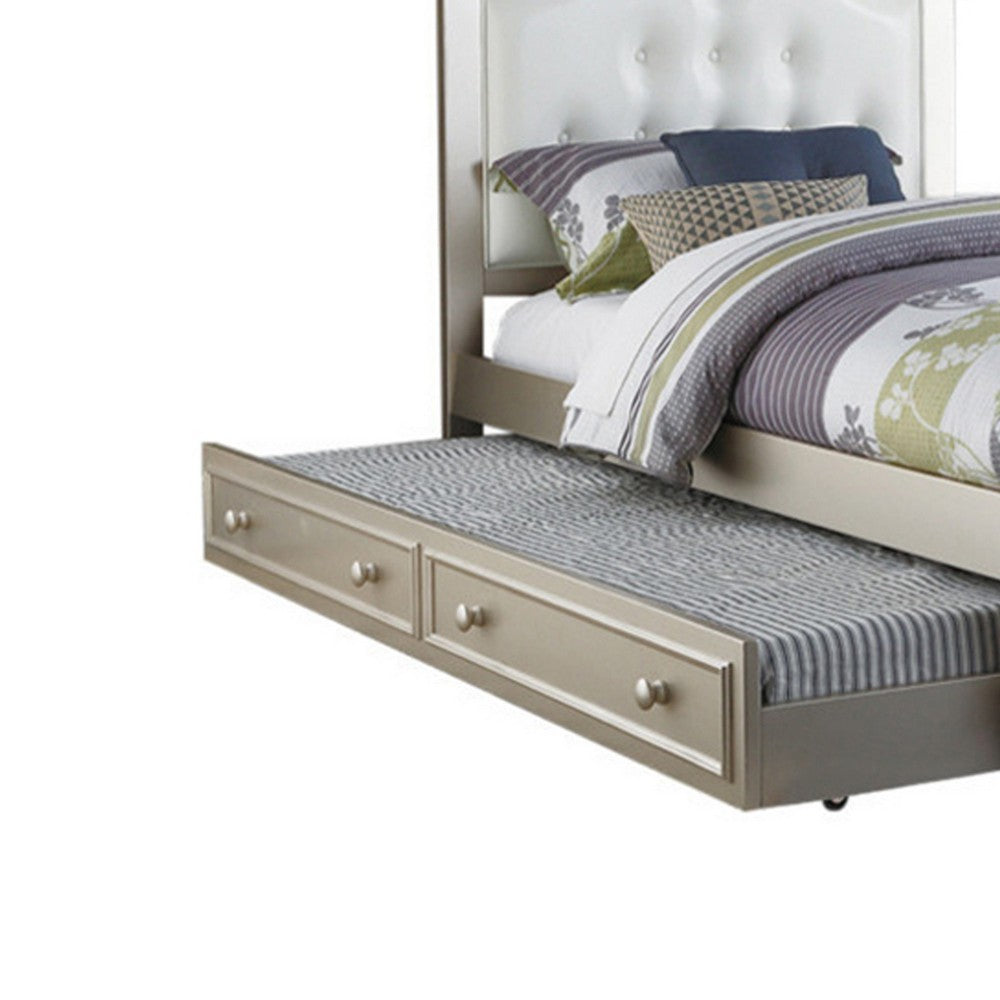 Poundex Cherub Twin Size Bed With Trundle In Silver And White