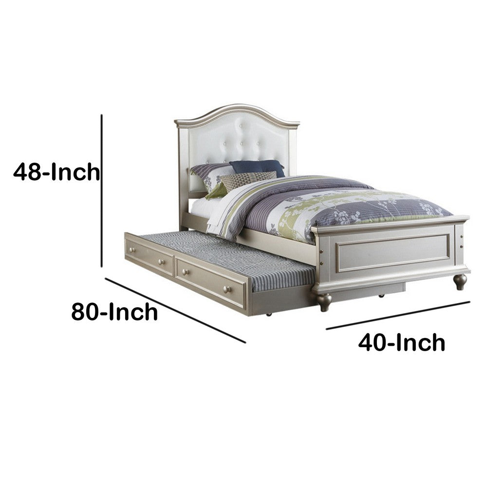 Poundex Cherub Twin Size Bed With Trundle In Silver And White