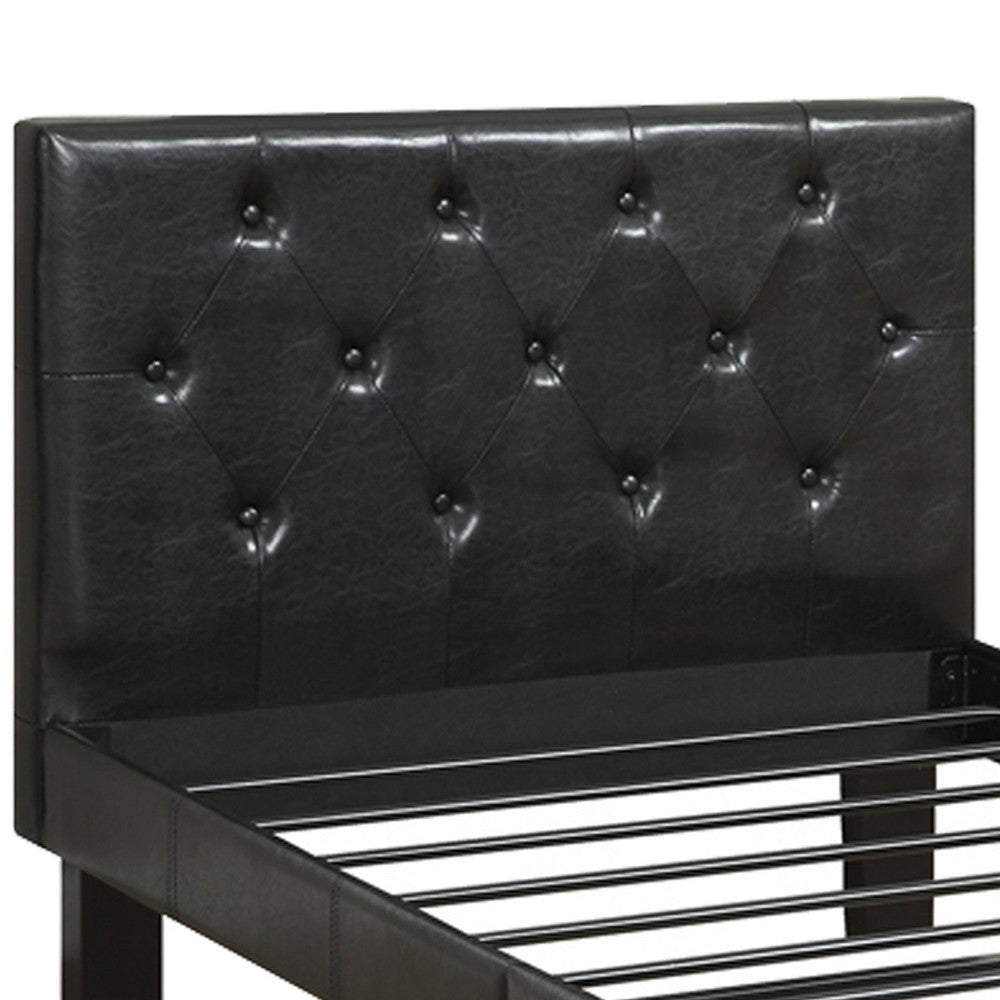 Poundex Faux Leather Upholstered Twin size Bed With tufted Headboard Black