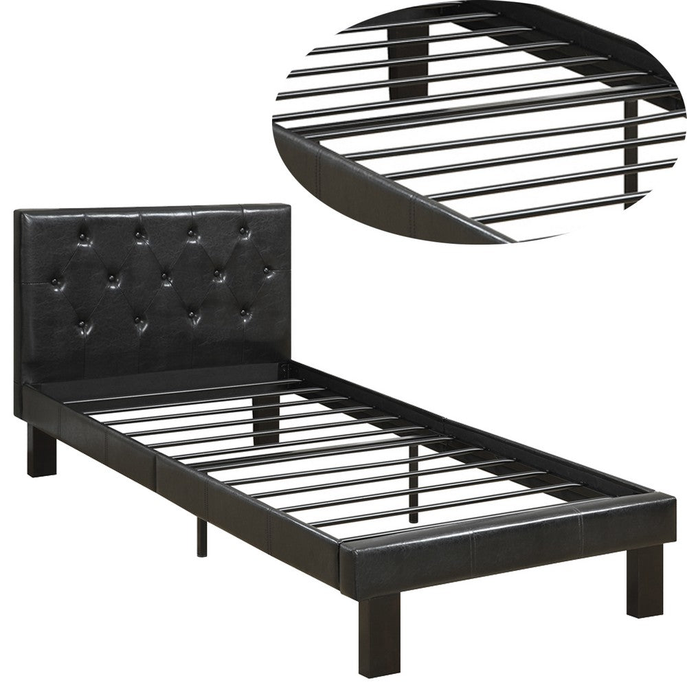 Poundex Faux Leather Upholstered Twin size Bed With tufted Headboard Black