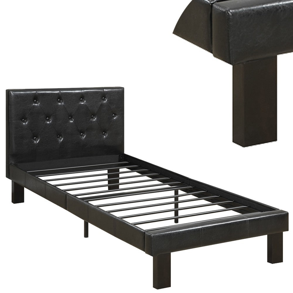 Poundex Faux Leather Upholstered Twin size Bed With tufted Headboard Black