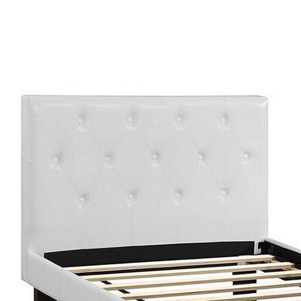 Poundex Faux Leather Upholstered Twin size Bed With tufted Headboard White