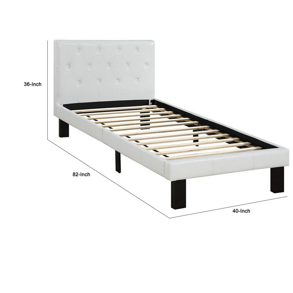 Poundex Faux Leather Upholstered Twin size Bed With tufted Headboard White