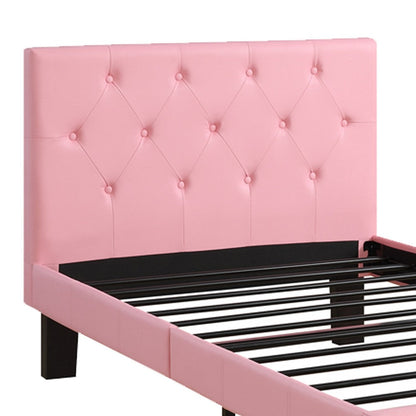 Poundex Faux Leather Upholstered Twin size Bed With tufted Headboard Pink