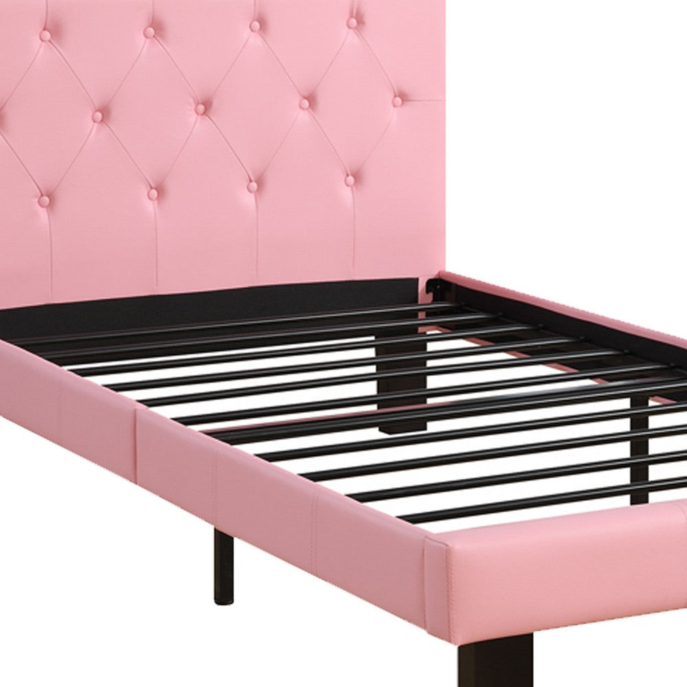 Poundex Faux Leather Upholstered Twin size Bed With tufted Headboard Pink