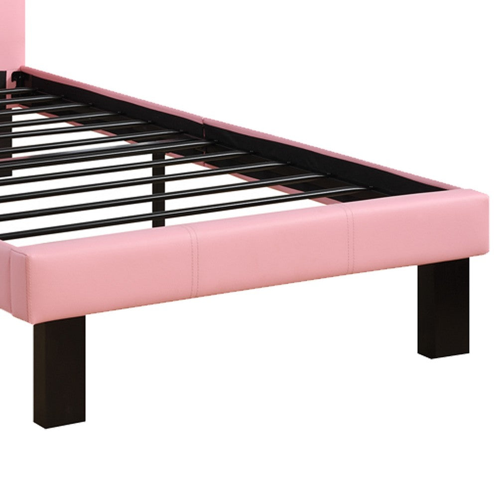 Poundex Faux Leather Upholstered Twin size Bed With tufted Headboard Pink