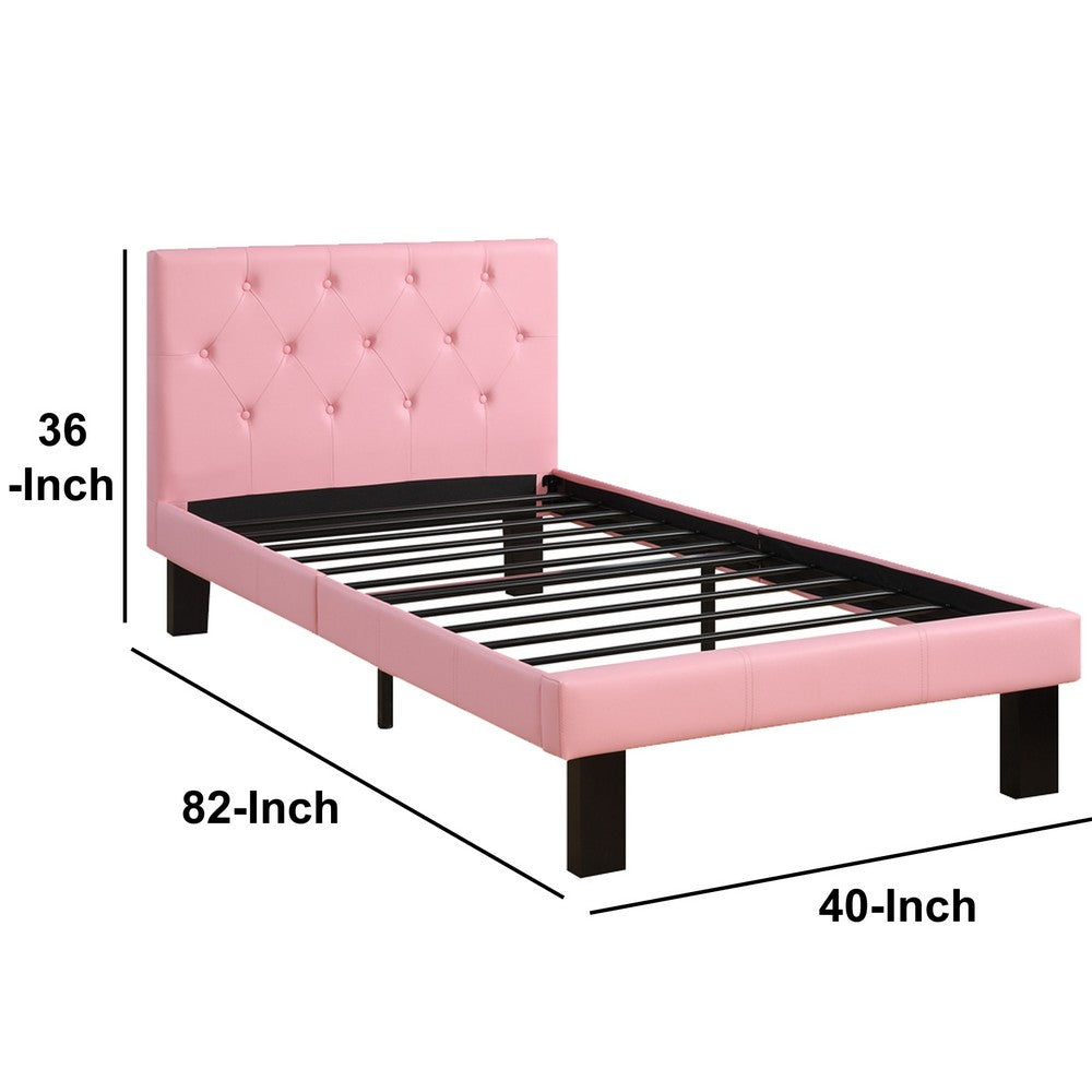 Poundex Faux Leather Upholstered Twin size Bed With tufted Headboard Pink
