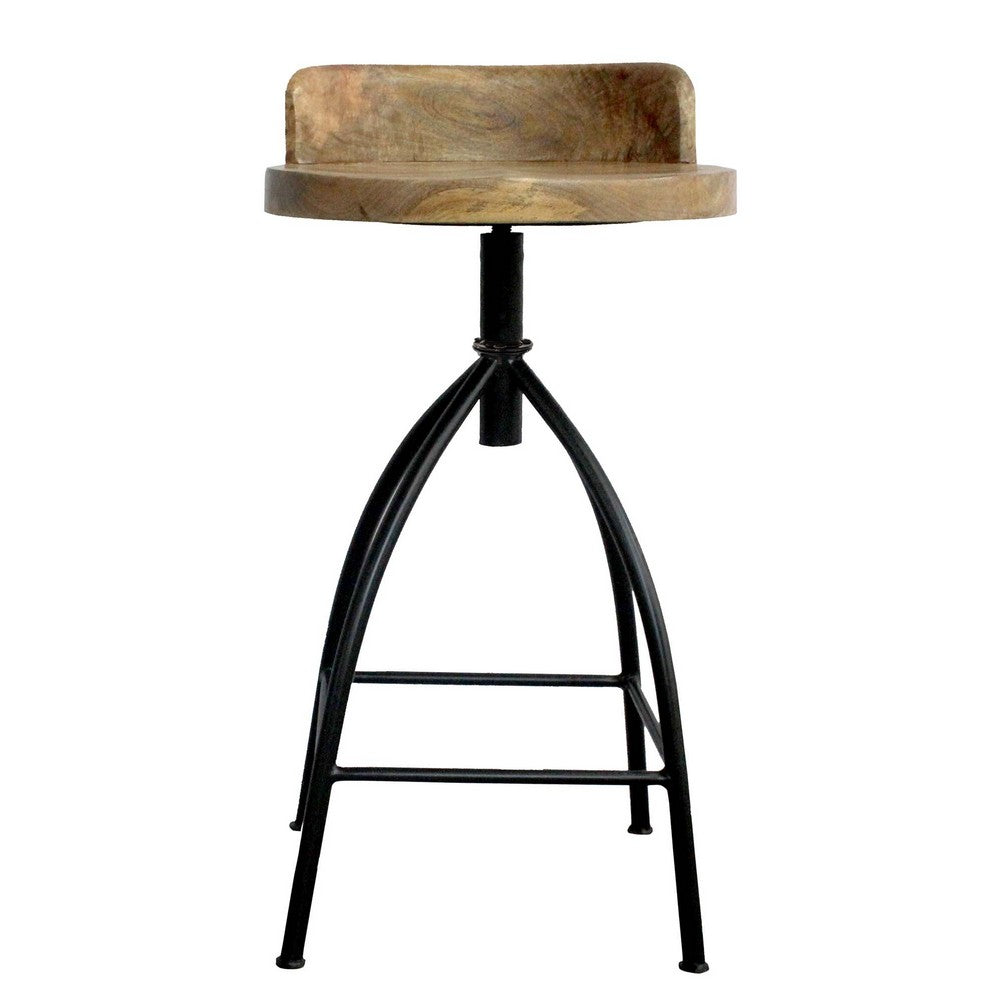 The Urban Port Pia 25-31 Inch Set of 2 Industrial Style Counter Height Stools with Adjustable Swivel Seat, Brown, Black