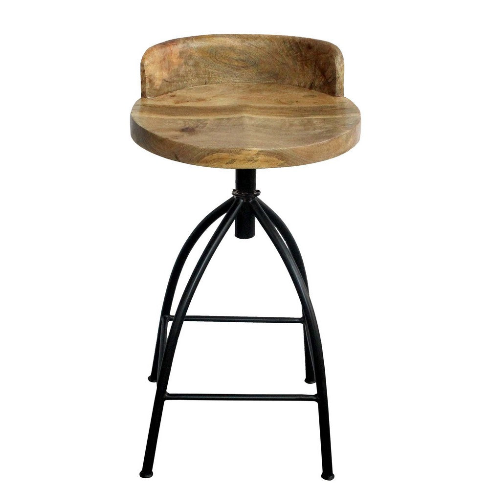 The Urban Port Pia 25-31 Inch Set of 2 Industrial Style Counter Height Stools with Adjustable Swivel Seat, Brown, Black