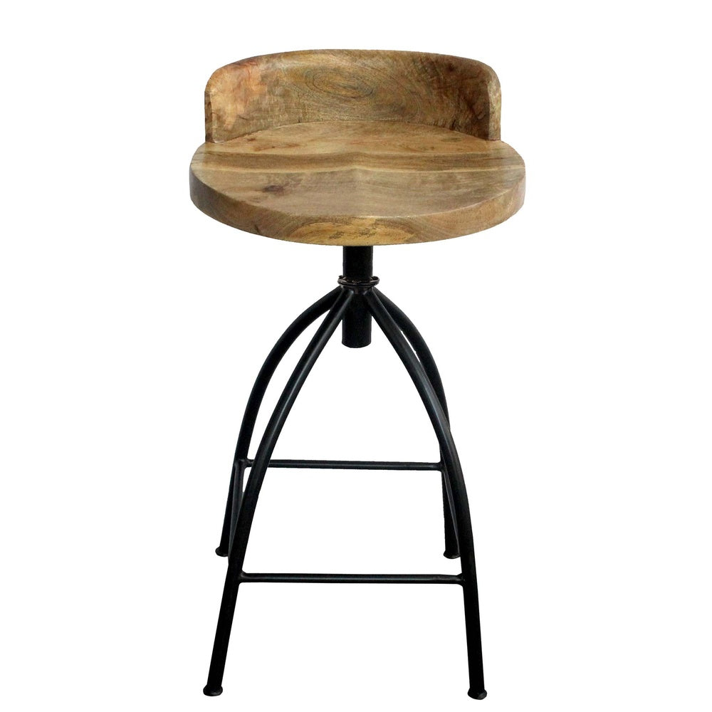 The Urban Port Pia 25-31 Inch Industrial Style Counter Height Stool with Adjustable Swivel Seat, Brown, Black