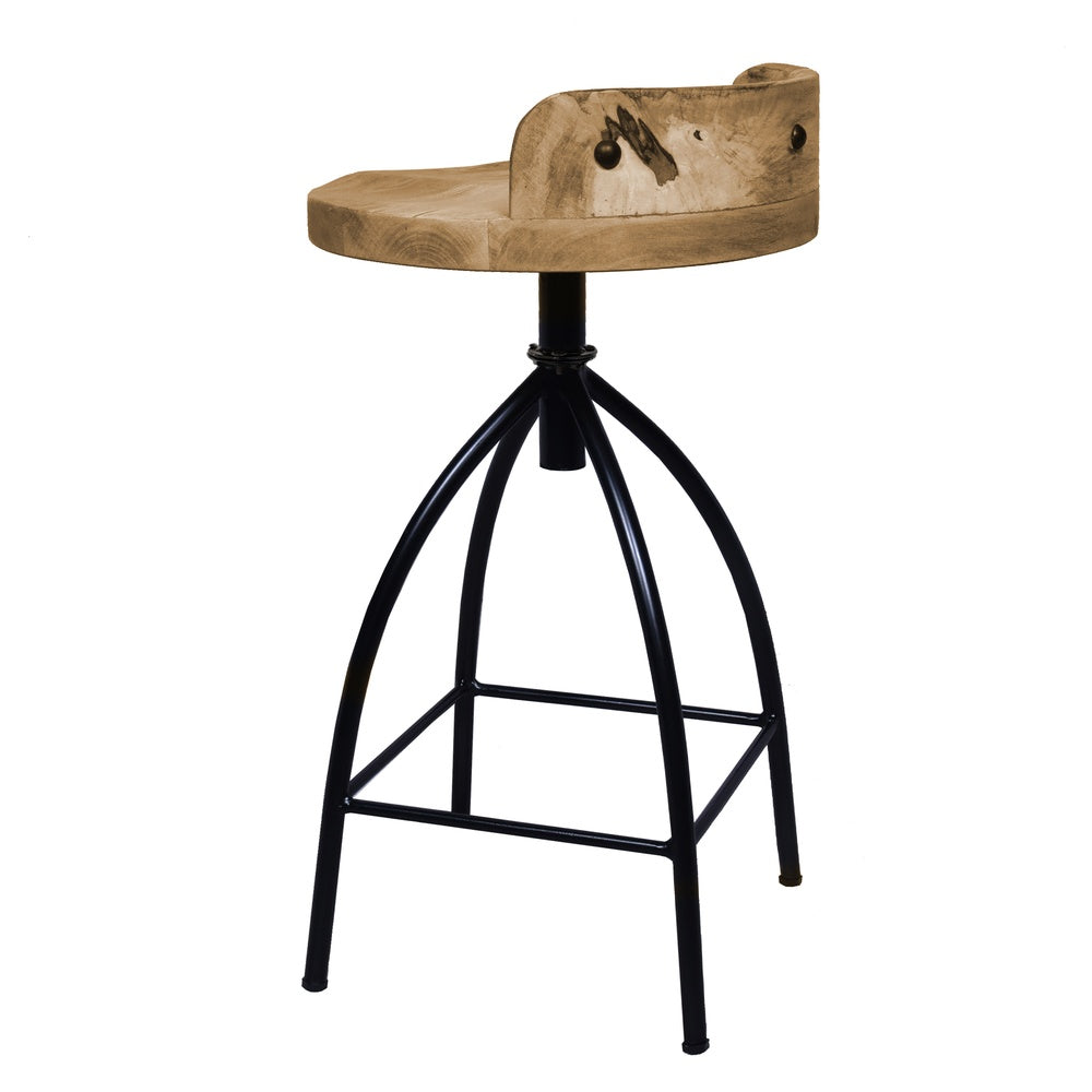 The Urban Port Pia 25-31 Inch Industrial Style Counter Height Stool with Adjustable Swivel Seat, Brown, Black