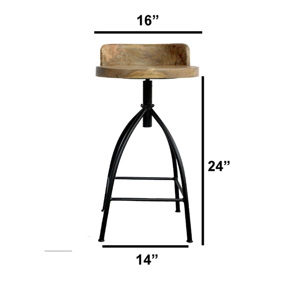The Urban Port Pia 25-31 Inch Industrial Style Counter Height Stool with Adjustable Swivel Seat, Brown, Black