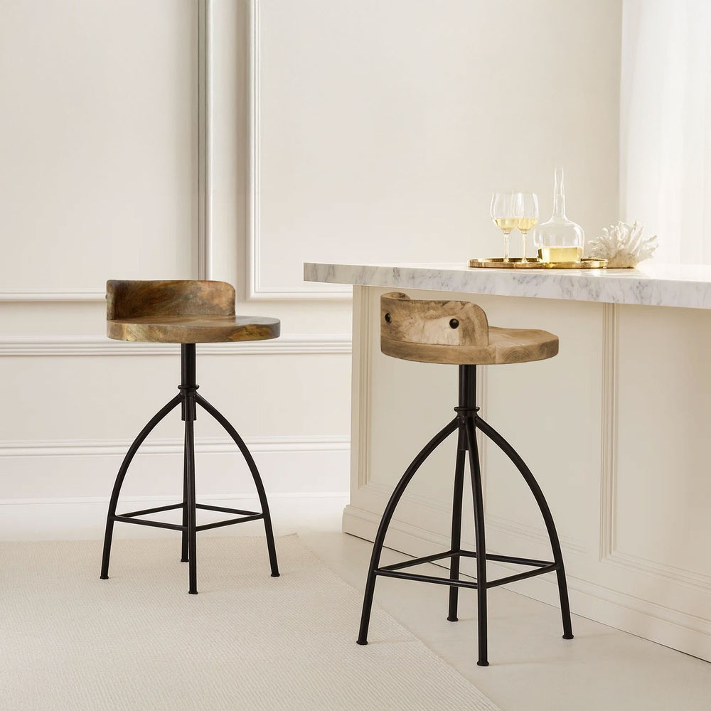 The Urban Port Pia 25-31 Inch Industrial Style Counter Height Stool with Adjustable Swivel Seat, Brown, Black