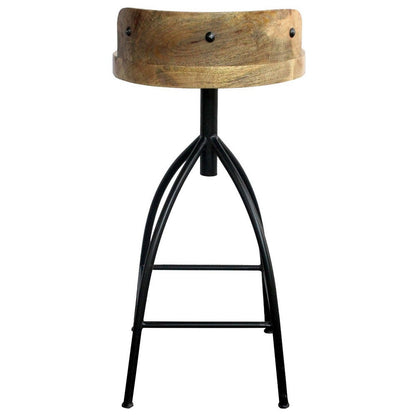 The Urban Port Pia 32-35 Extra Tall Adjustable Barstool, Set of 2, Natural Brown Mango Wood Seat, Black Iron Frame
